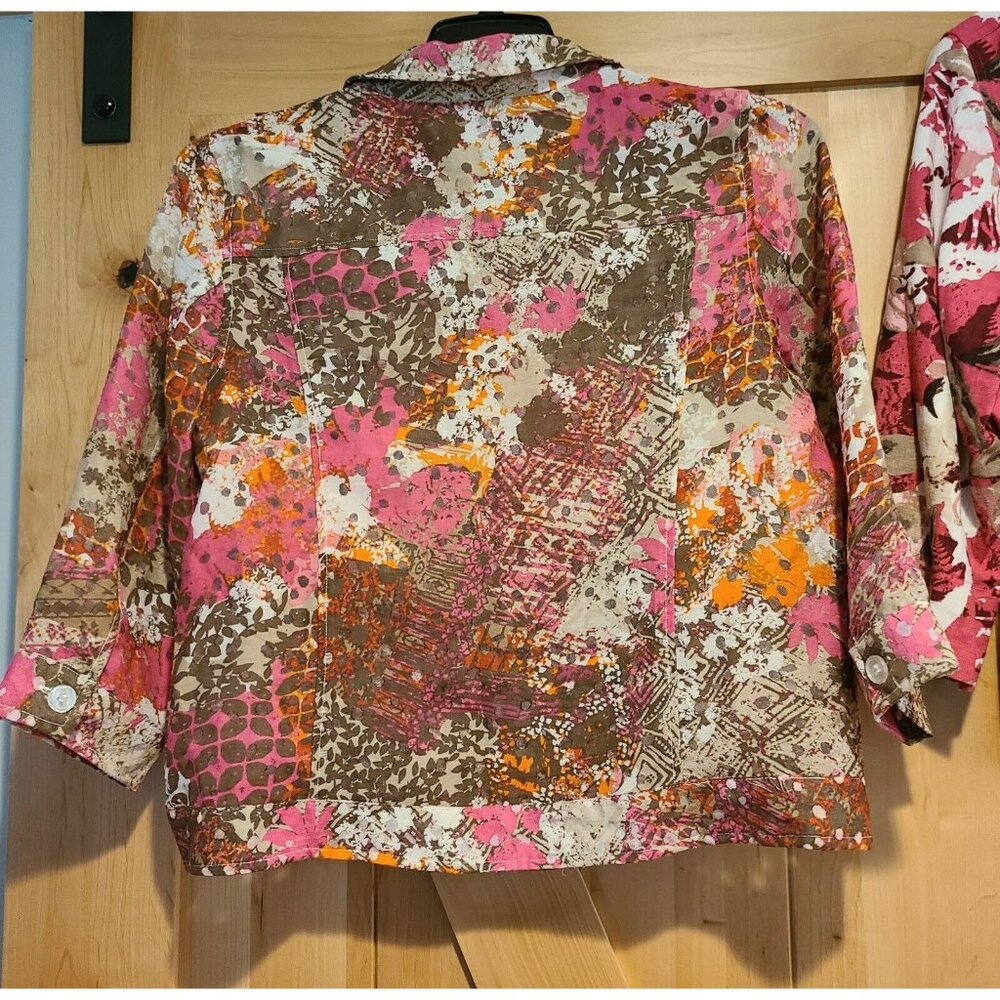 Lot of 2 Christopher Banks Sz M Button Up Jacket Blazer Pink Floral Lightweight - Picture 3 of 16